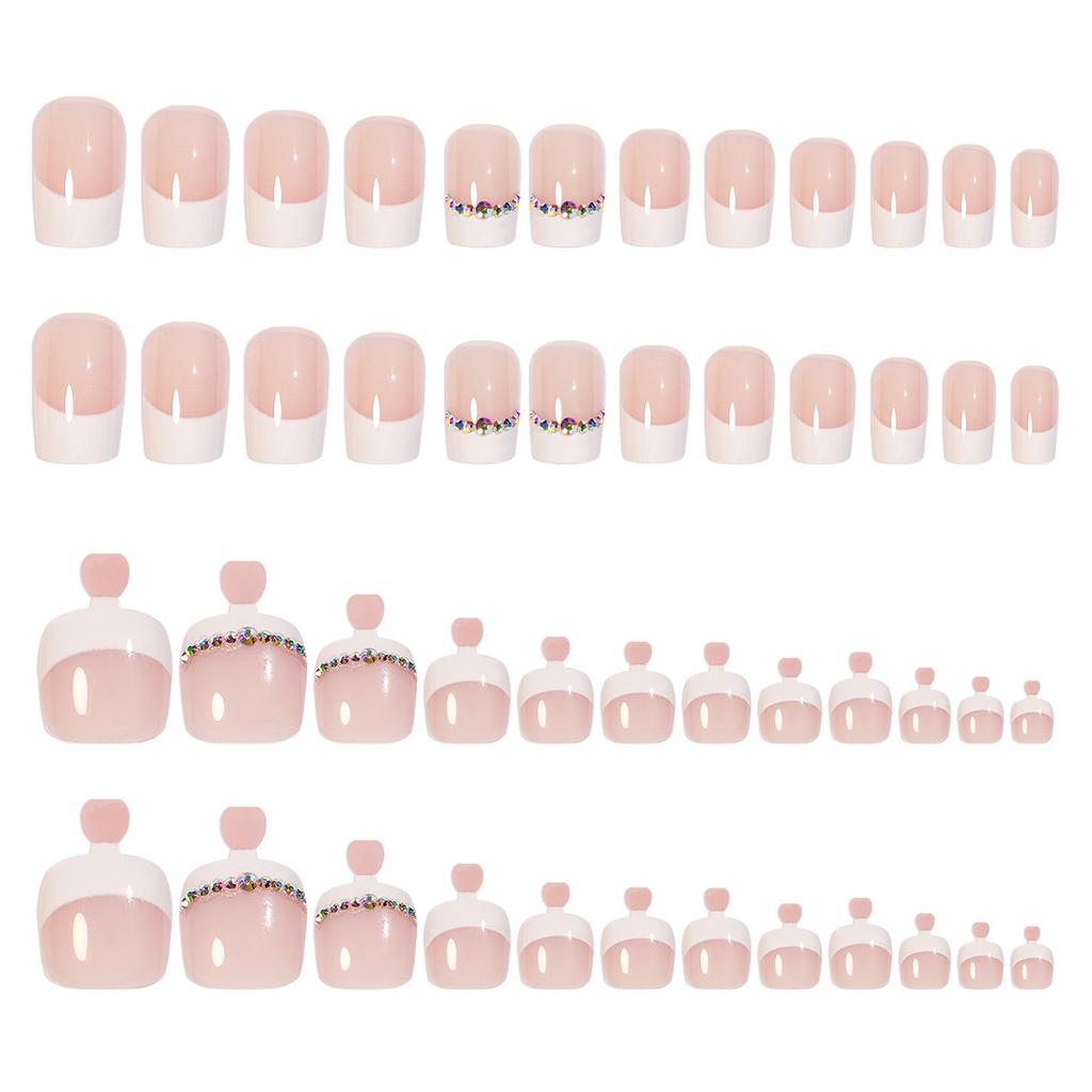 Nail Art Wearing Pink White Hands and Foots Manicure Finished Patch Fake Nail Set Wearing Nail for Daily Use