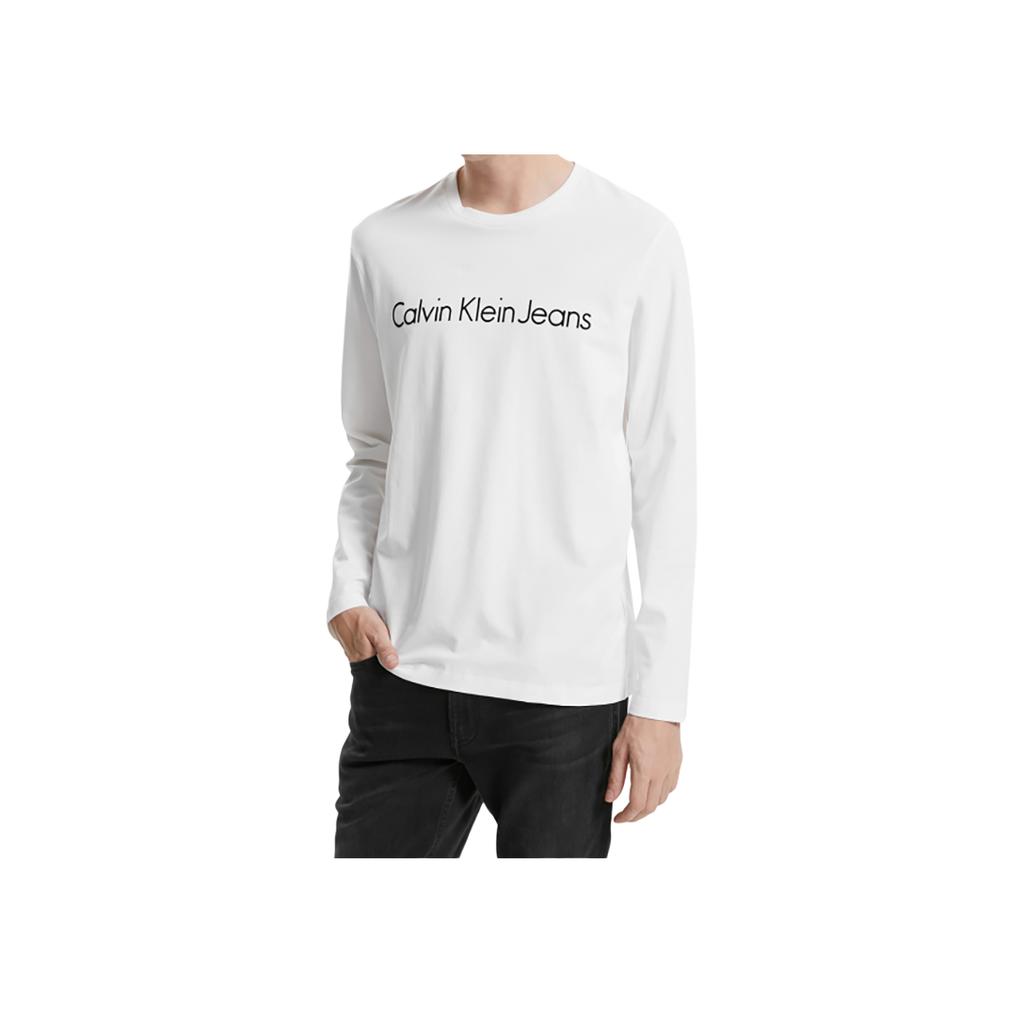 Calvin Klein Logo Printed Crew Neck Long Sleeve T-Shirt Men Tops White J319455-YAF