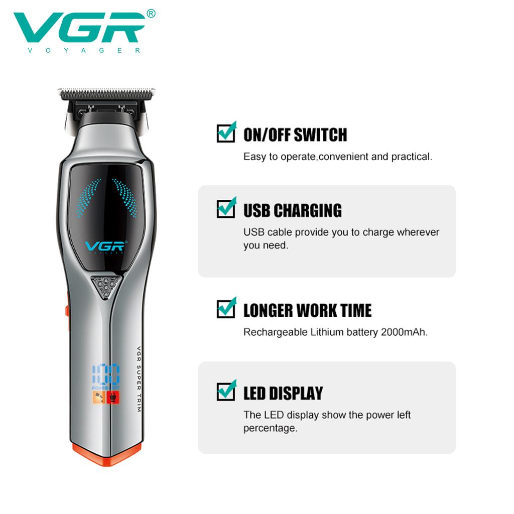 2026 Original VGR Professional Cordless Electric Men's Shaving Gradient Intelligent Digital Display Push Clipper Carved Clipper Oil Head Clipper V-187