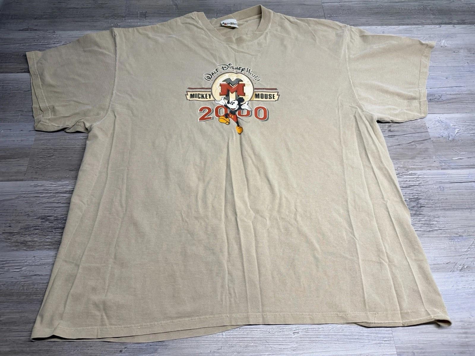 

Vintage Walt Disney World T-Shirt Y2K 2000 Mickey Mouse Tan Tee 2XL Made in USA L