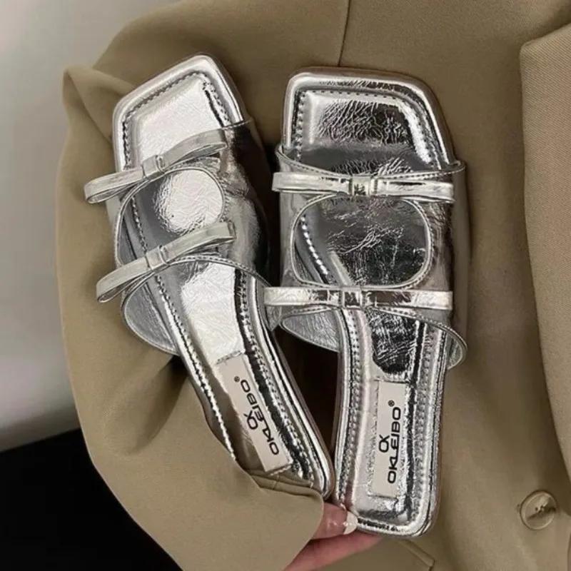 

Fashion 2025 Summer Designer Dress Slides Beach Shoes Women Bow Flat Slippers Women s Shoes Open Toe Flat Slippers for Women 35