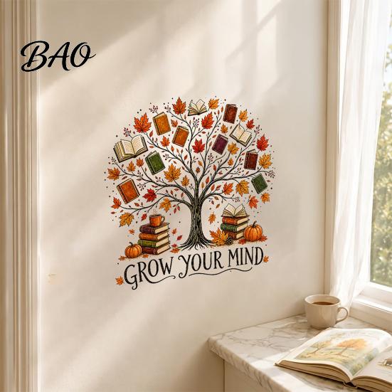Large Tree Wall Stickers Grow Your Mind Decal, Fall Halloween Christmas Reading Themed Decals for Classroom Sticker, Inspirational Educational