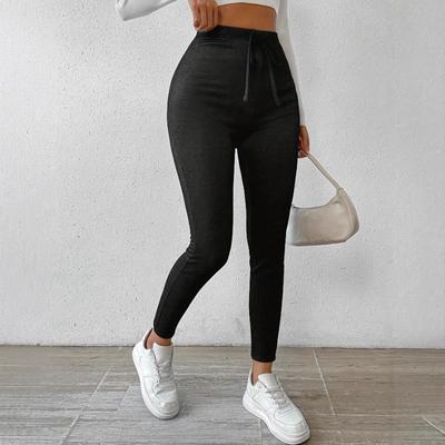 Style Faux Denim Leggings Elastic Waist Slim Fit Slightly Stretchy Warm Minimalist Versatile Pants For Women