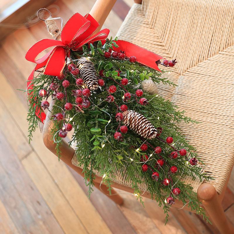 50Cm Christmas Wall Hanging Christmas Decorations Wreath Half Tree Door Hanging Red Fruit Pe Cypress Leaf Pine Cone Christmas Tree Ring