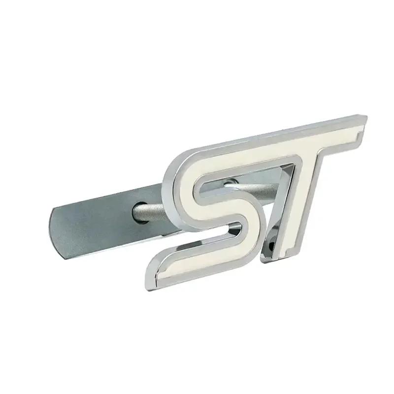 yvmsj9 3D Metal ST Letters Badge Car Front Grille Emblem Decals for Ford Mondeo Kuga Ranger Mustang F150 Aspire Everest Fiesta Focus