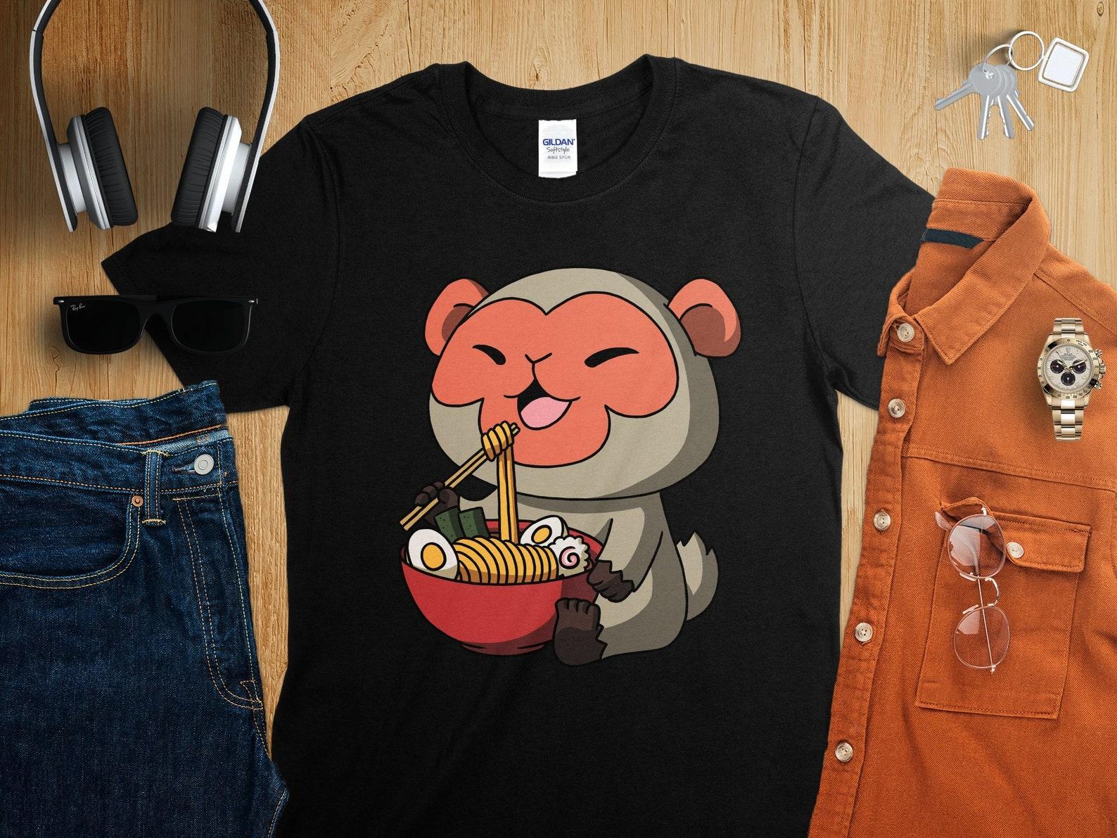 Kawaii Anime Macaque Monkey Asian Noodles Japanese Ramen Shirt, Anime Shirt, Ramen T-Shirt, Japan Art 3XL