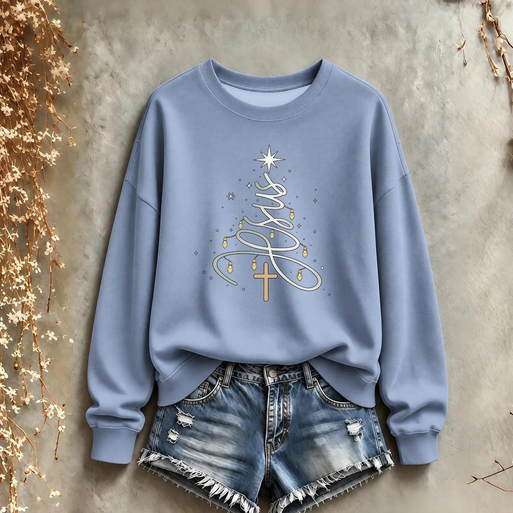 Women's Christmas Graphic Print Long Sleeve Crewneck Sweatshirt for Holiday Casual Wear