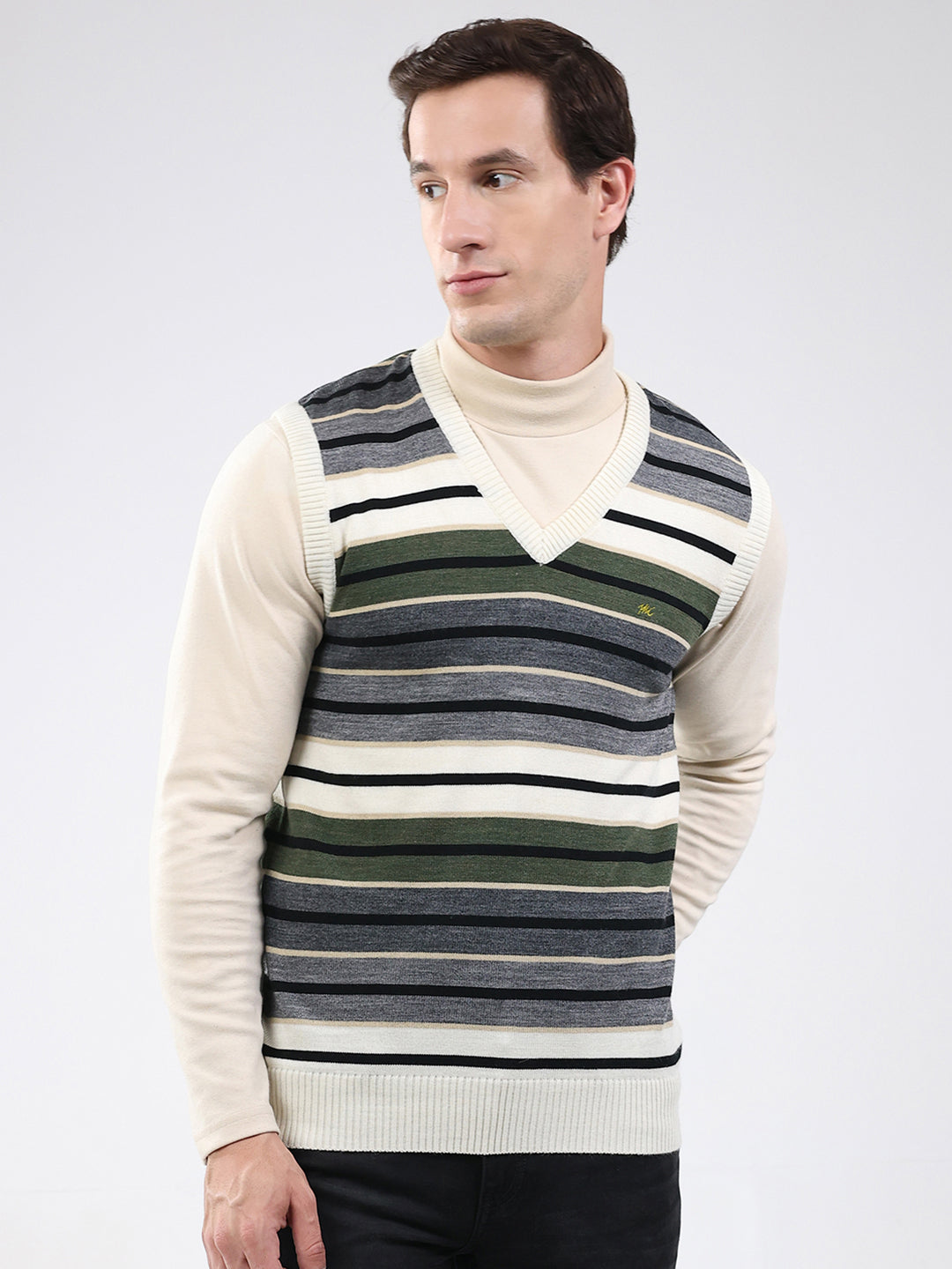 Monte Carlo Mens Regular Fit Striped Sweater L белый