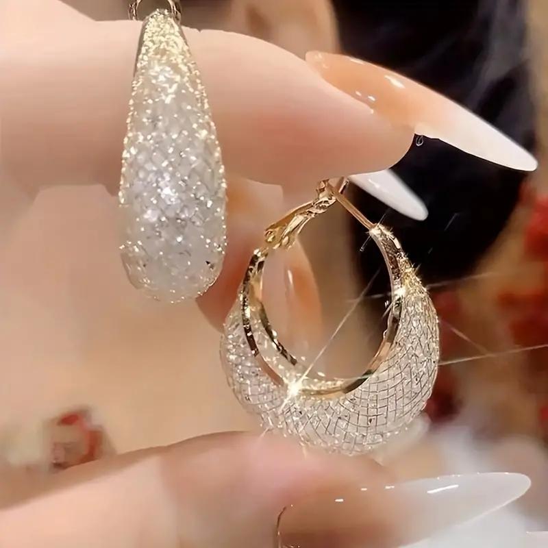 Fashion Gold Color Metal Hollow Mesh Earrings Luxury Exquisite Party Engagement Wedding Dangle Earrings for Women