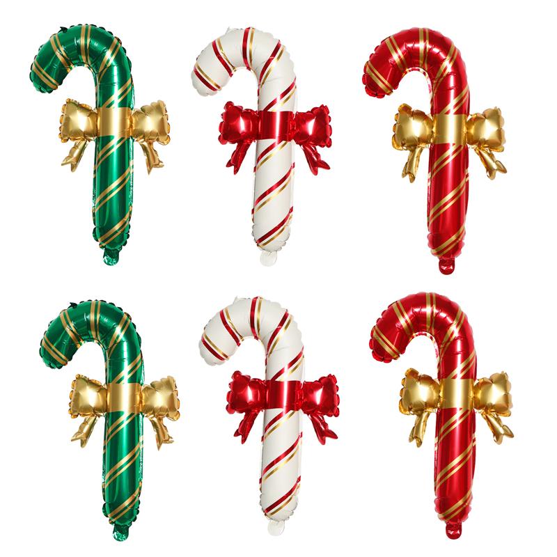 6pcs Christmas Decoration Candy Cane Bow Balloon Red And Green Stripes Christmas Foil Balloon Xmas New Year Party Supplies