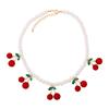 Trendy Cherry Pendant Necklace with Faux Pearls, Adjustable Length for Women, Unique Fruit Themed Fashion Jewelry