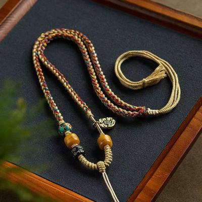 Tibetan Cross Dzi Thangka Gold Pendant Necklace Rope