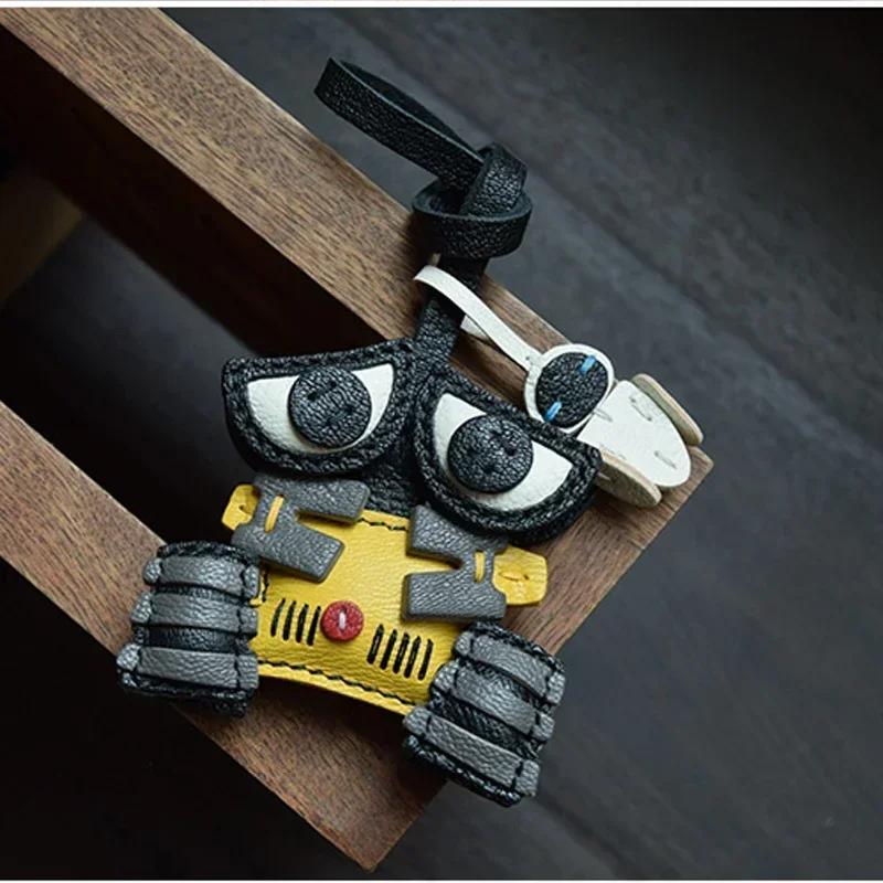 Handmade Leather Cute Robot Bag Charm KeyChain KeyRing Christmas Birhtday gifts