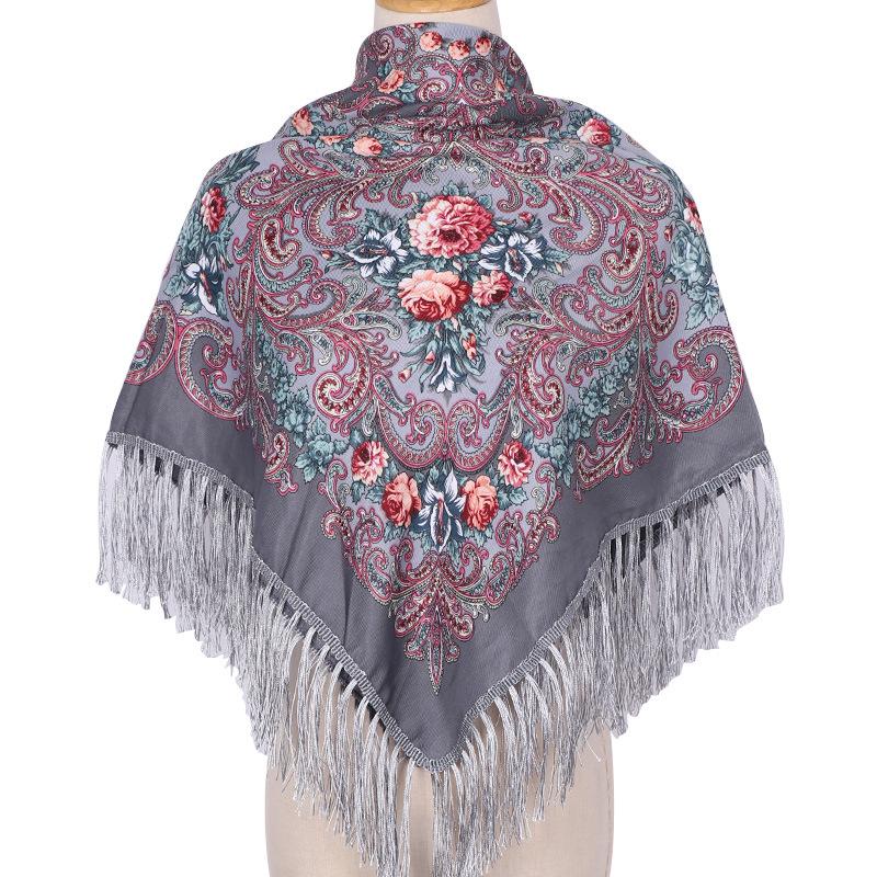 110*110Cm Ethnic Floral Headscarf For Elegant Women Shawl Babushka Bandana Handkerchief Female Head Wraps Print Square Scarves