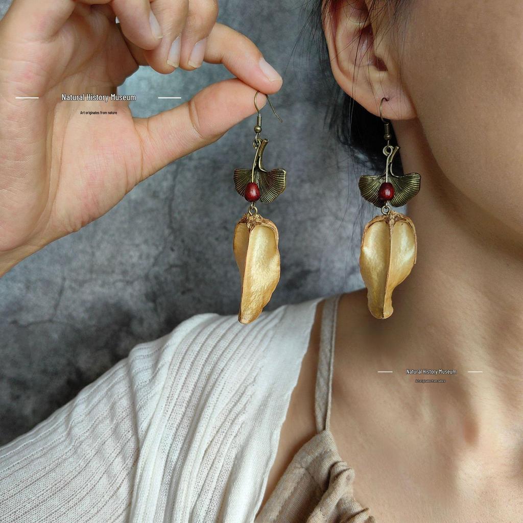 Fruit Earrings - Handmade Natural Dried Fruit Earrings, Retro Chinese Medicine Ethnic Style, for Women.