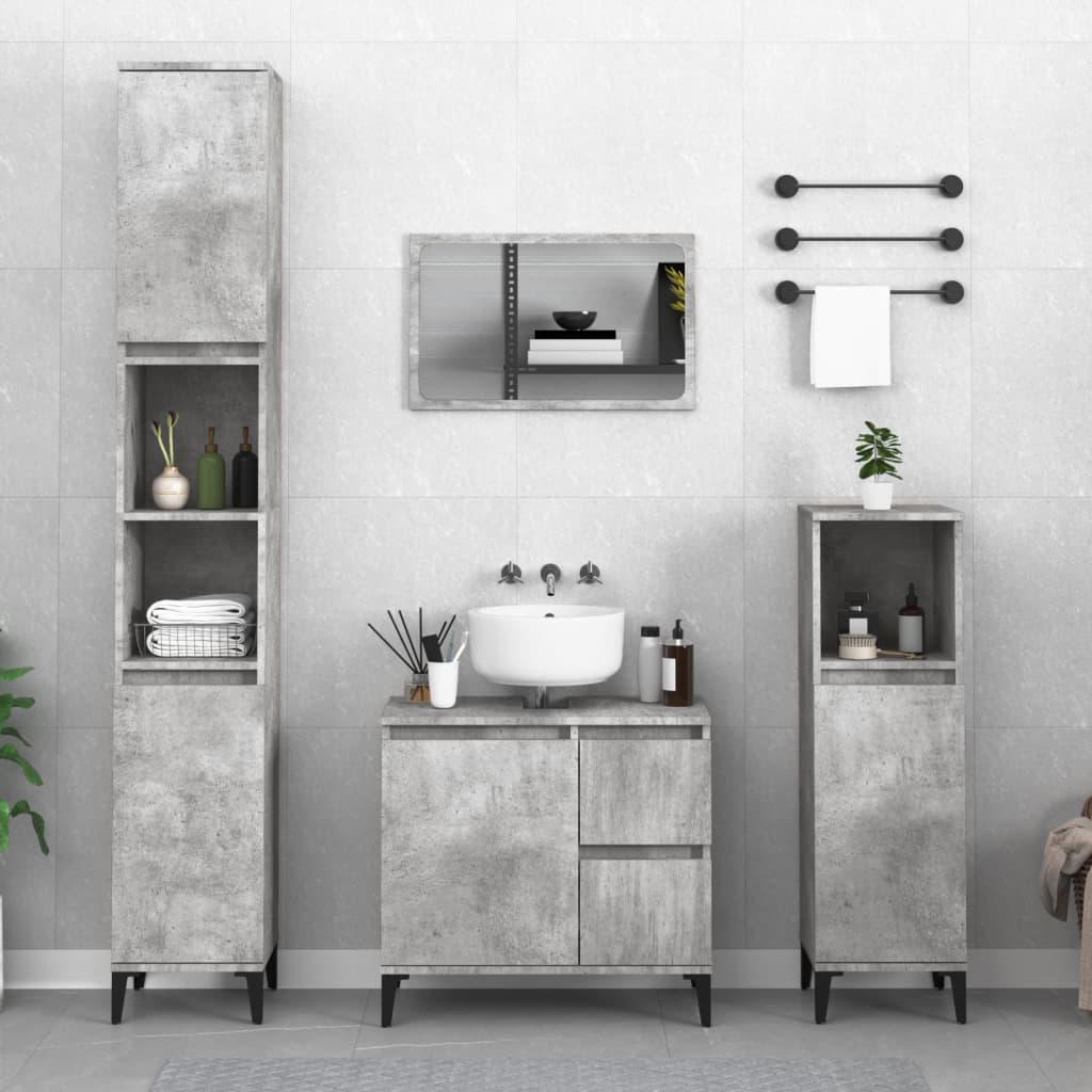 Bathroom Cabinet Concrete Grey 30 X 30 X 190 Cm Particleboard