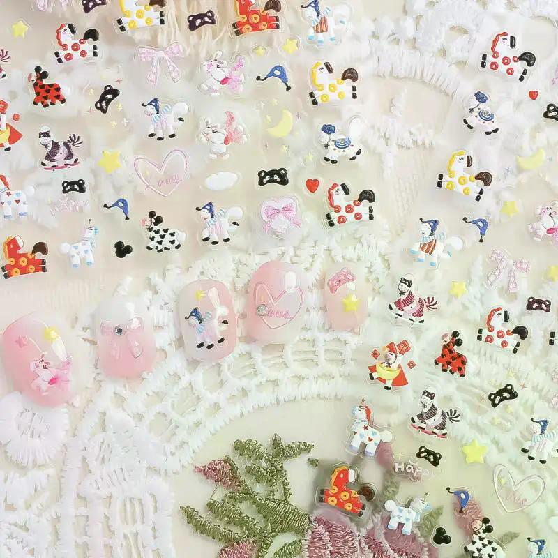 Cartoon Colorful Pony Nail Stickers DIY Nail Stickers Nail Decorations Accessories Year Of The Horse Nail Appliques Art Sticker