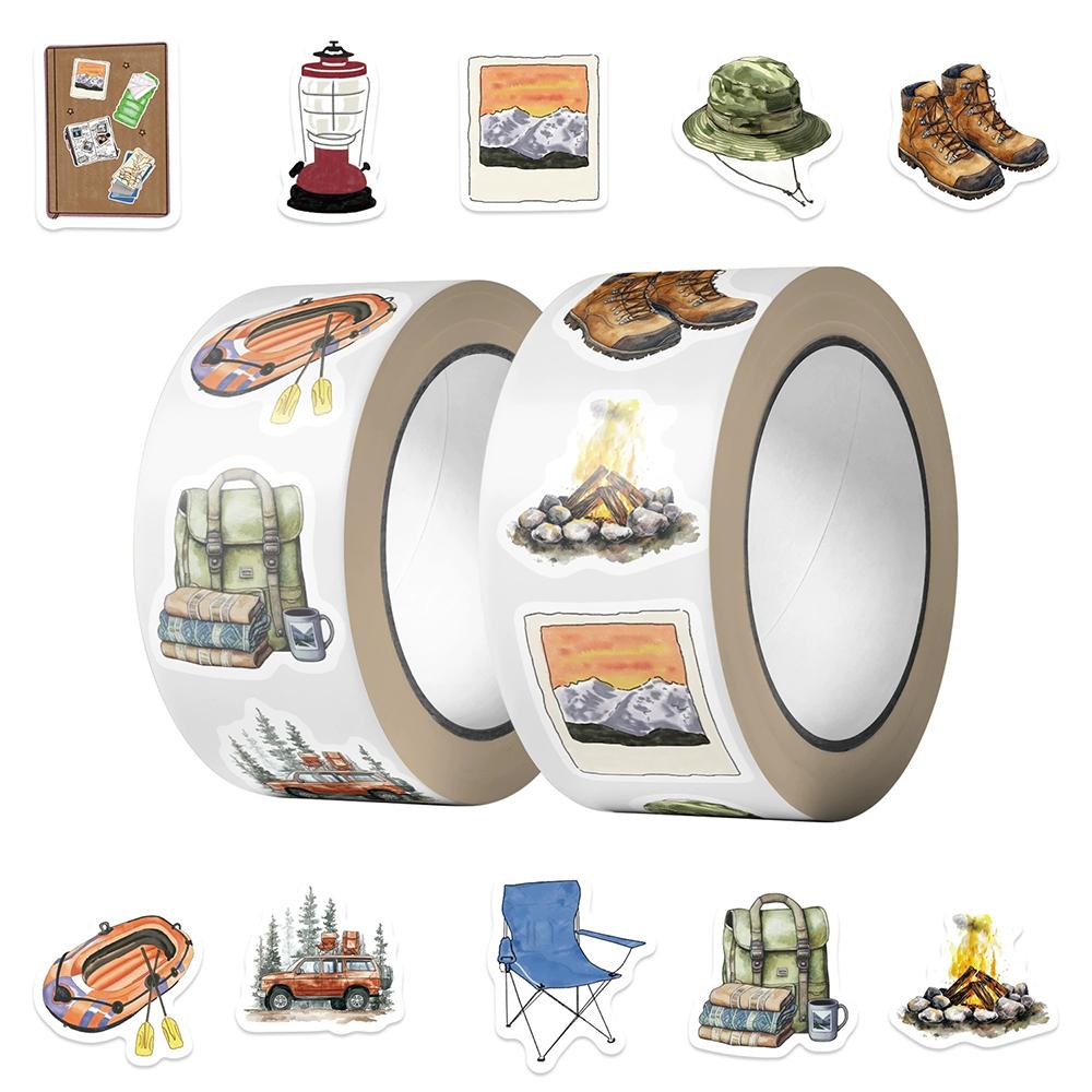 500pcs/Roll Outdoor Happer Camper Stickers Hiking Adventure Decals DIY Laptop Journal Guitar Cartoon Graffiti Seal Label Sticker