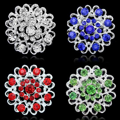 Strass-Kristallbrosche, ausgehöhlter Kragenstift, versilberter Blumenschmuck