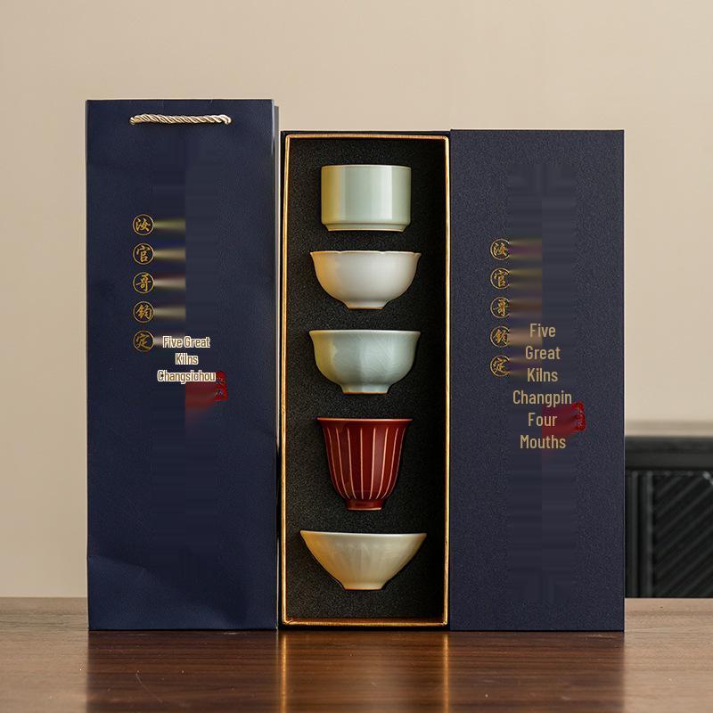 Ru Kiln Tea Cup & Bowl Gift Set for Home, Host, or Business Souvenir