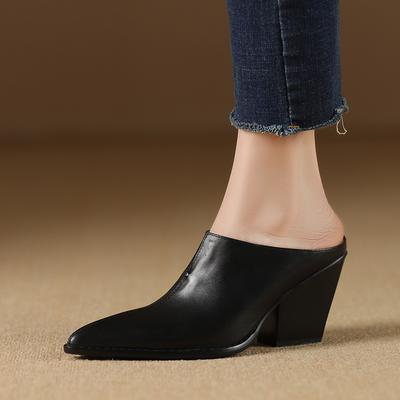 Fashion 2025 Mueller Slippers Shoes Elegant European American Fashion Chunky Slides Female High Heel Dress Shoes Closed Toe Mule SHoes