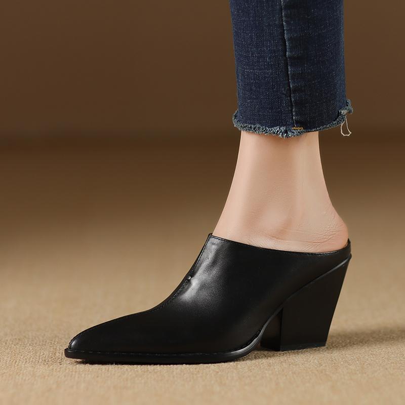 Fashion 2025 Mueller Slippers Shoes Elegant European American Fashion Chunky Slides Female High Heel Dress Shoes Closed Toe Mule SHoes