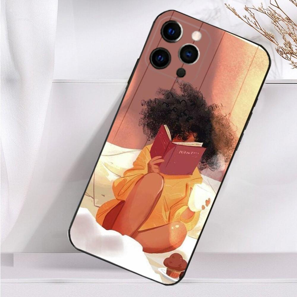 

Black Girl A-Afro Phone Case For iPhone 16,15,14,13,12,11 Plus,Pro Max,XS,X,XR,SE,Mini,8,7 Soft Silicone Black Cover iPhone16
