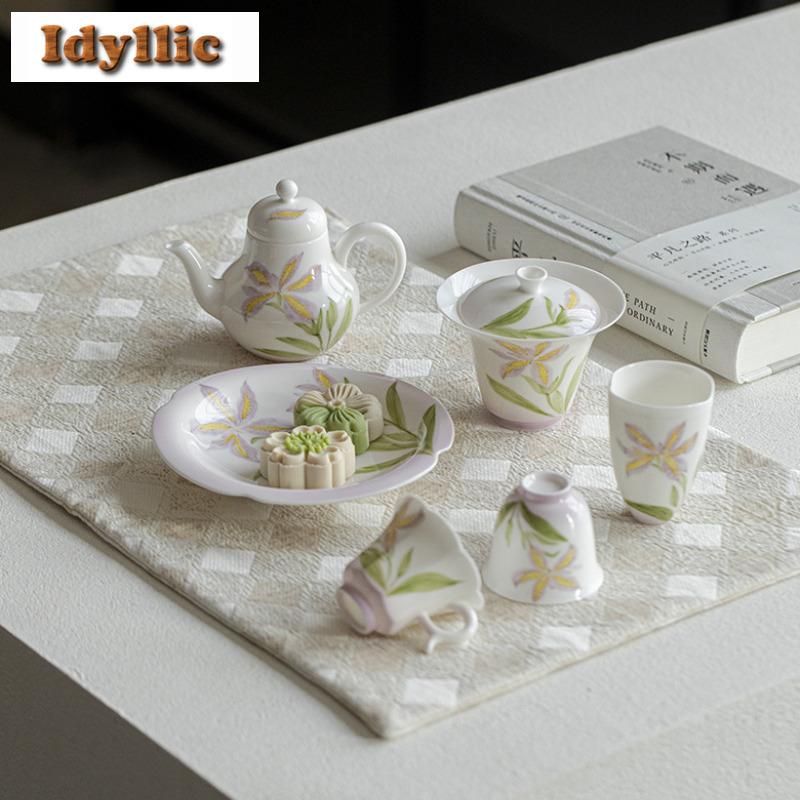 2pc/lot Hand-painted Purple Smoke Iris Teacup Creative Tea Bowl Cute Cup Tea-tasting Personal Cup Chazhan Master Cup Teaset 65ml