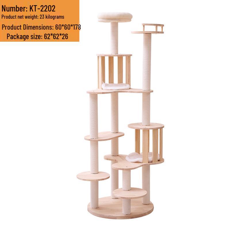 Luxury Solid Wood Multi-Level Cat Tree with Space Capsule Bed and Scratching Post 60x60x178 cm