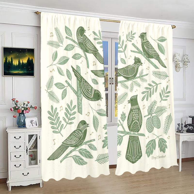 Green Flora and Fauna - Printed curtains -100% polyester -2pc for bedroom curtains and living room decoration.