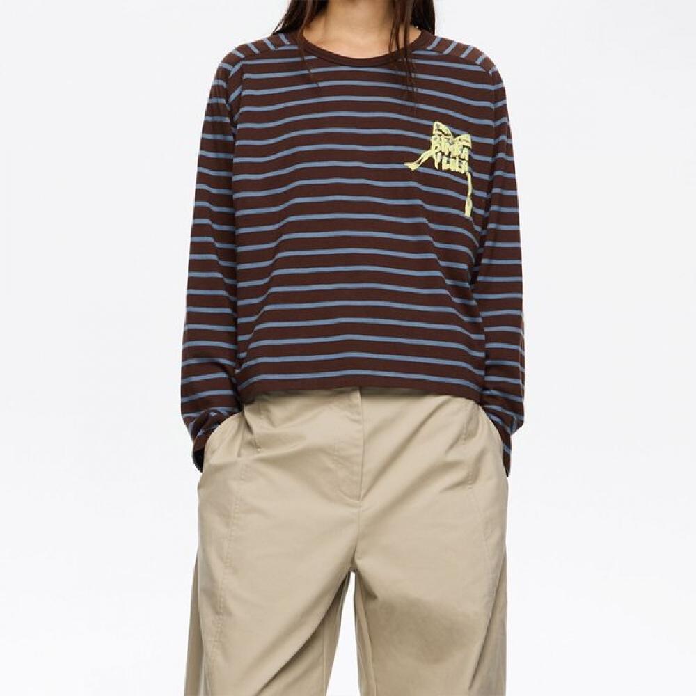 

Bimbairolla Brown STripe Tie Logo T shirT b256awT007dwb Dark Brown/XS