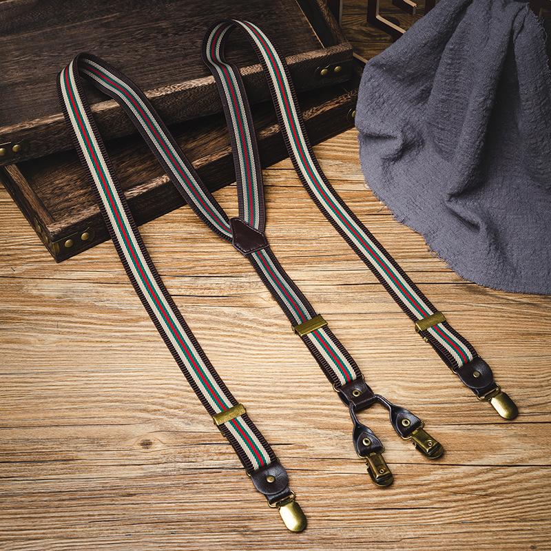 Unisex Retro Western Striped Elastic Suspenders for Adults - Non-slip Clips