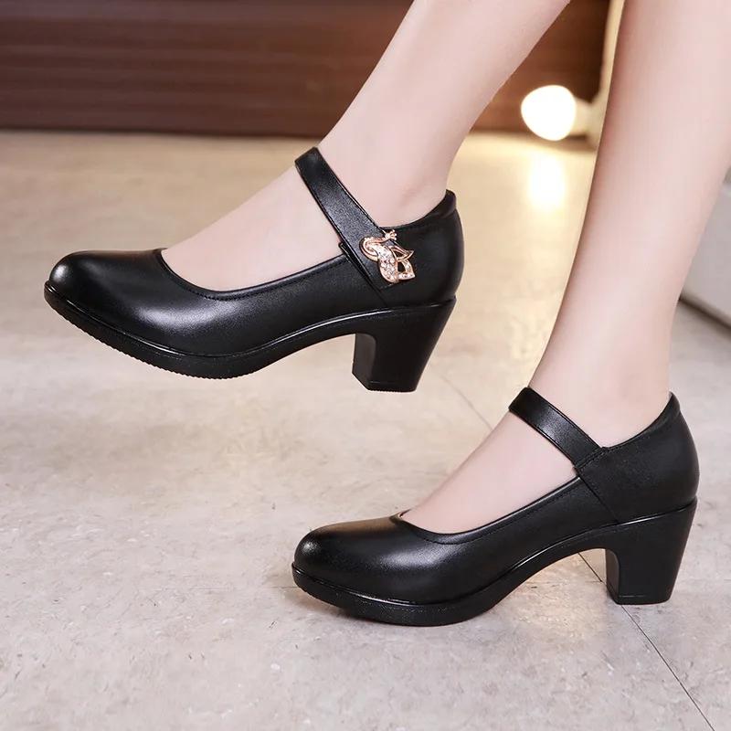 

5cm Small Size 32-43 Shallow Crystal White Wedding Shoes Bride Platform Pumps 2025 Med Block Heels Mary Janes Office Mom Party 32 чорний