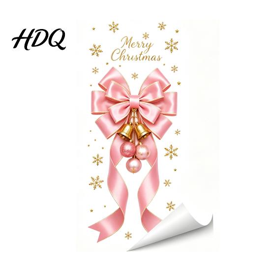 Holiday Window Decorations Static Glass Sticker Christmas Theme Bow Pattern Print Removable Film Electrostatic PVC for Home And Store Doors