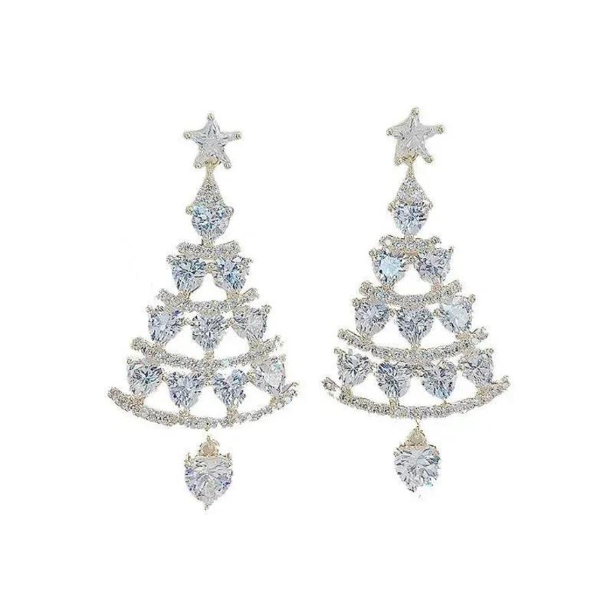 1 Pair Christmas Tree Shape Earrings Silver Gold Earrings Versatile Fashion Earrings Jewelry Accessories For Women