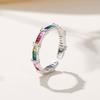 925 Sterling Silver Colorful Stone Lines Ring For Women Fine Jewelry Finger Adjustable Open Vintage Ring For Party Birthday Gift