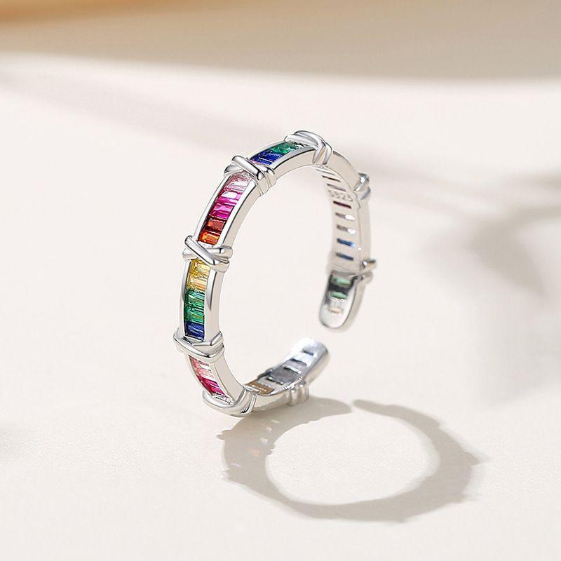 925 Sterling Silver Colorful Stone Lines Ring For Women Fine Jewelry Finger Adjustable Open Vintage Ring For Party Birthday Gift