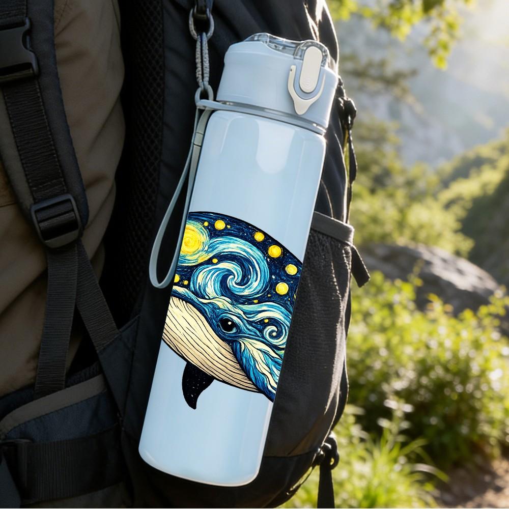 1PC Colorful Pattern Whale Ocean Print 750ml Color Plastic Sports Water Bottle Leakproof Flip Straw Lid Suitable for Sports Office Home Use
