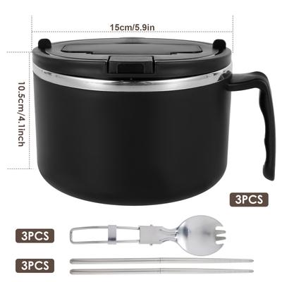 Ramen Schüssel 1200ML Edelstahl Nudelschüssel mit Deckel Löffel Stäbchen Hitzebeständig Instant Nudel Schalen für Erwachsene Kinder