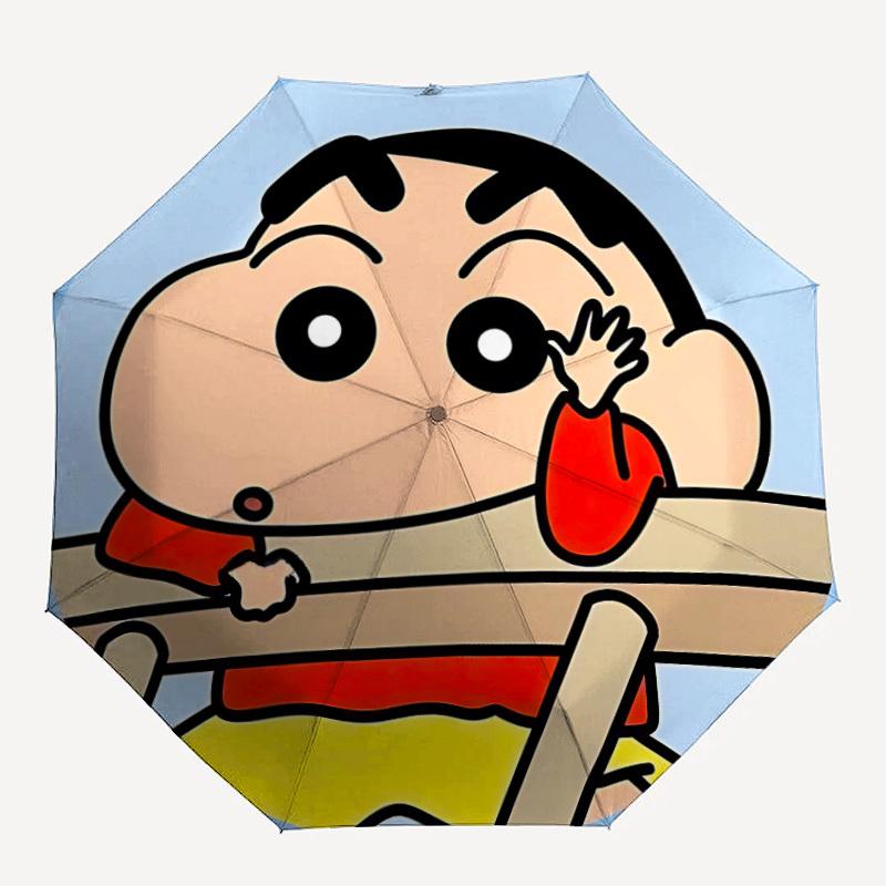 

1pc Shin-chan Automatic Folding Personality Personality Umbrella, Portable Collapsible Design, 8-Rib Iron Frame, All-Season Casual Outdoor Accessory f