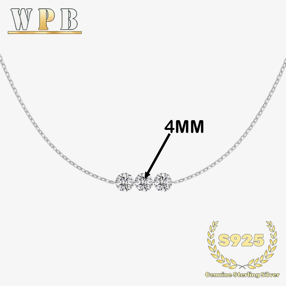 

Genuine S925 Silver 3 Sparkling Zircon Necklace Dainty Sliding - Adjustable Length Minimalist Luxury Jewelry for Men and Women 45cm