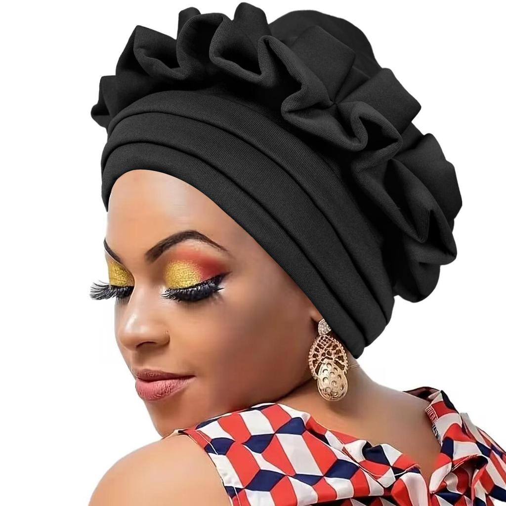 African Fashion Pineapple Flower Headscarf Hat - Versatile Solid Color Wrap for Women