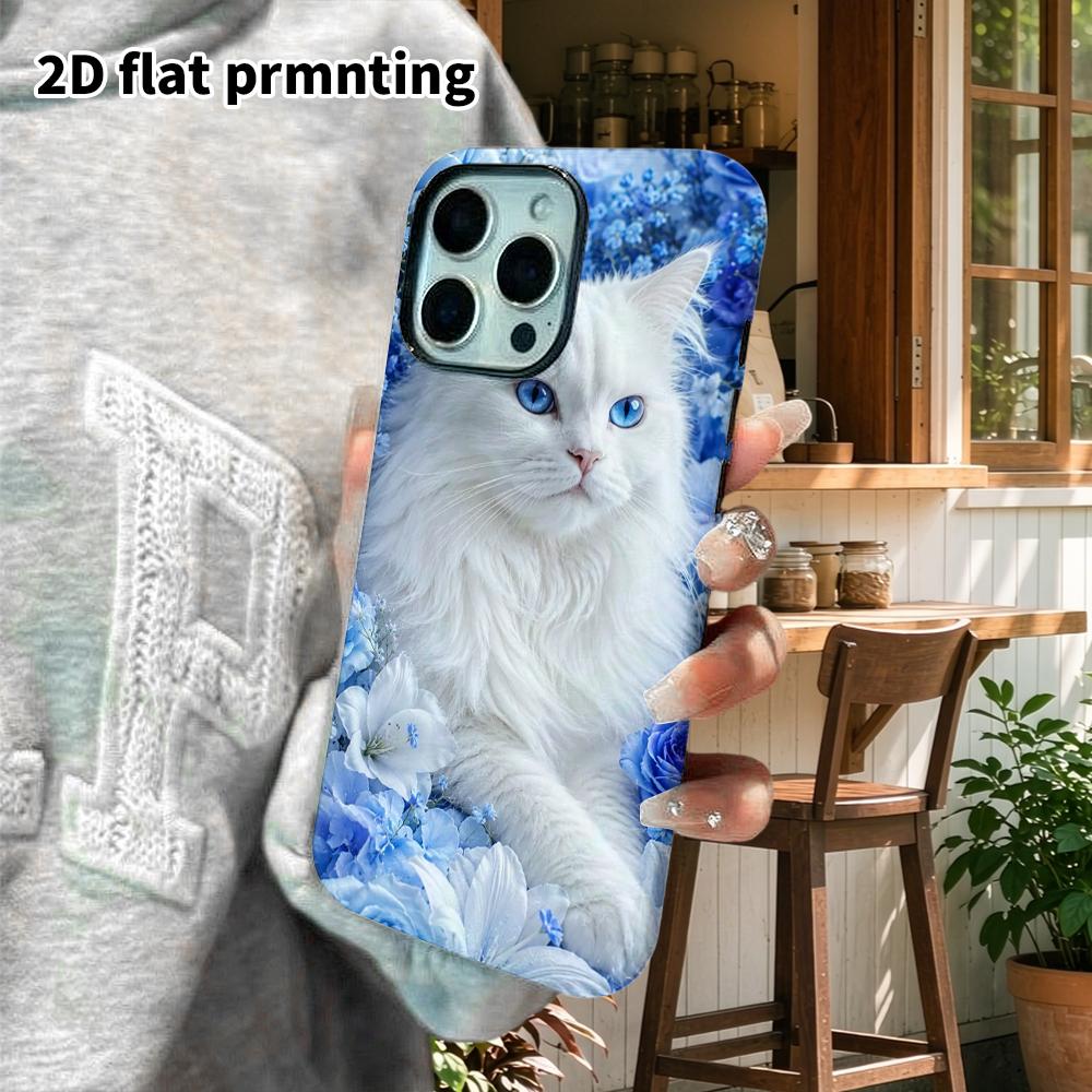 Phone Case: 2D Flat Design Suitable for iPhone 18, 17, 16, 15, 14, 13 Pro Film Protective Case, Couple Style, Blue-eyed White Cat, Christmas and Hallo
