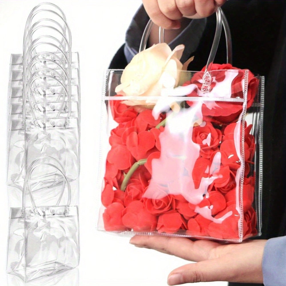 15pcs Small Clear Gift Bags with Handle, 5.91" X 6.3" X 2.76", PVC Clear Gift Bag Clear for Party Favors, Wedding, Birthday