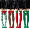 Christmas Striped Over Knee Thigh High Stockings 1 Pair Soft Socks for Women Xmas Party Favor Gift Option