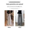 Petite Women's High-Waisted Black & White Striped Fleece-Lined Wide-Leg Pants for Autumn/Winter