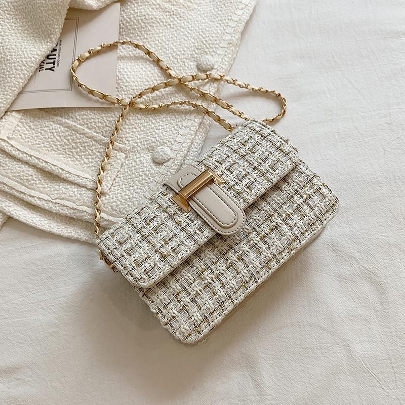 2024 New Korean Style Woven Plaid Mini Shoulder Bag Street Fashion Pu Crossbody Bag