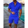 2025 summer men's 3D digital printing short-sleeved polo fashion sports and leisure suit foreign trade men's solid color