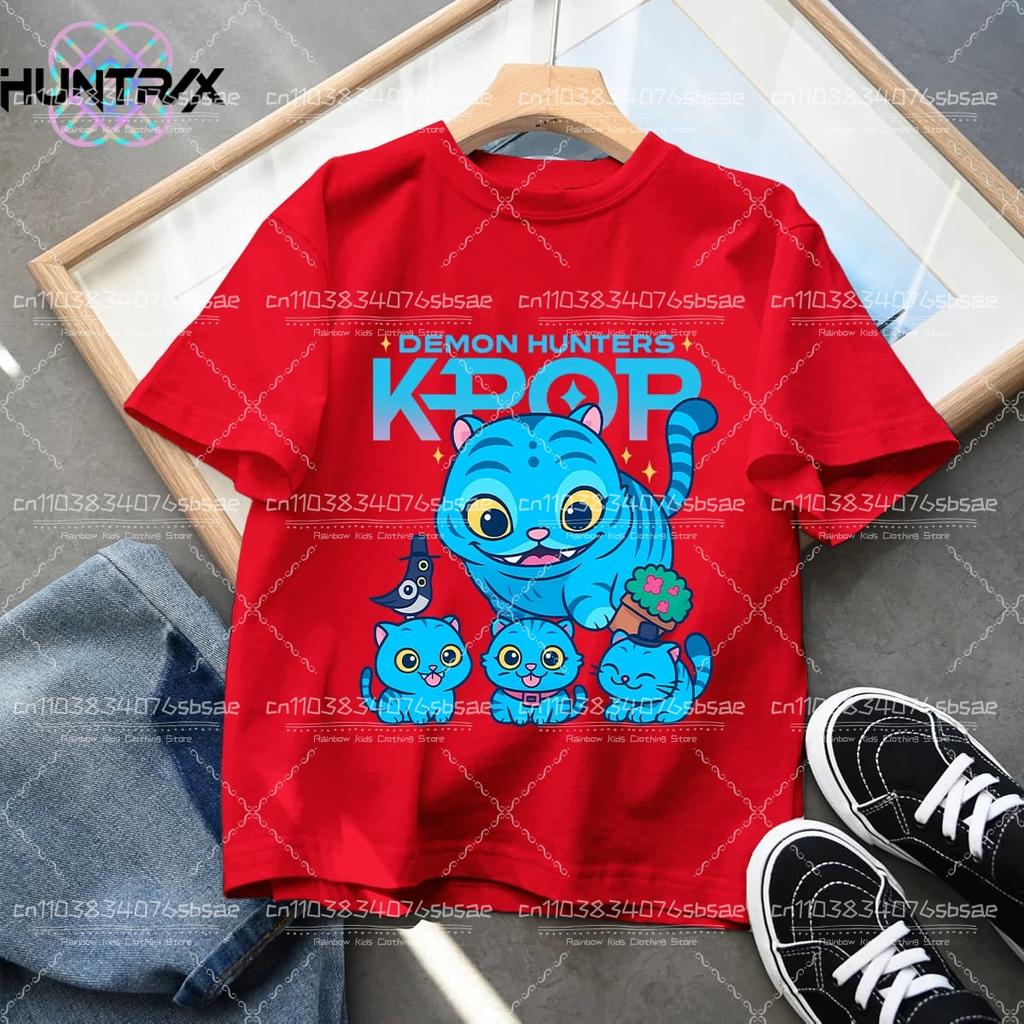 Sommarbarn T-shirt KPop Demon Hunters Rundhalsad Tecknad Flickor Pojkar T-shirt Vardaglig Tryck Mode Vardagliga Flickkläder