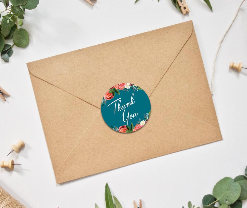 Darling Souvenir Pack Of 45 Pcs Round Chrysanthemum Floral Border Black Thank You Stickers-1.6